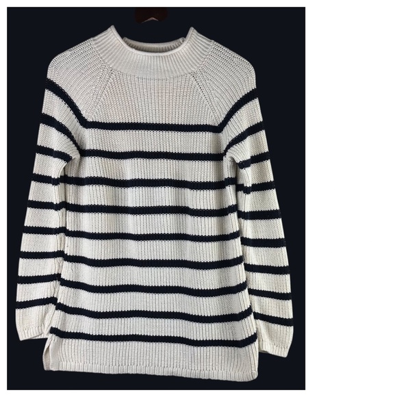 Talbots Shaker Stitch Pullover Sweater Sz Medium 8 10 Stripe Roll Neck - Picture 2 of 4